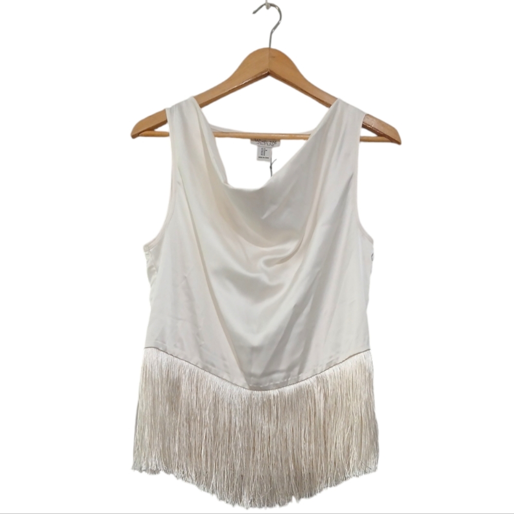 Rachael Zoe sz M Off White Cream Sleeveless Cowl Neck Top with Fringe